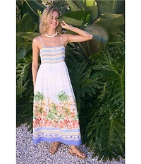 Skies Are Blue Tropical Border Printed Square Neck Sleeveless Maxi Dress