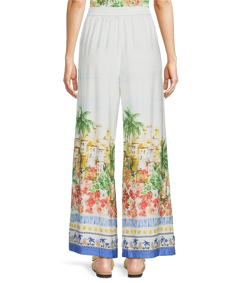 Skies Are Blue Tropical Placement Printed Wide Leg High Ride Coordinating Pants