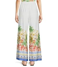 Skies Are Blue Tropical Placement Printed Wide Leg High Ride Coordinating Pants