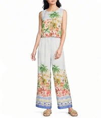 Skies Are Blue Tropical Placement Printed Wide Leg High Ride Coordinating Pants