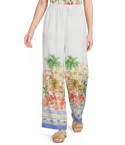 Skies Are Blue Tropical Placement Printed Wide Leg High Ride Coordinating Pants