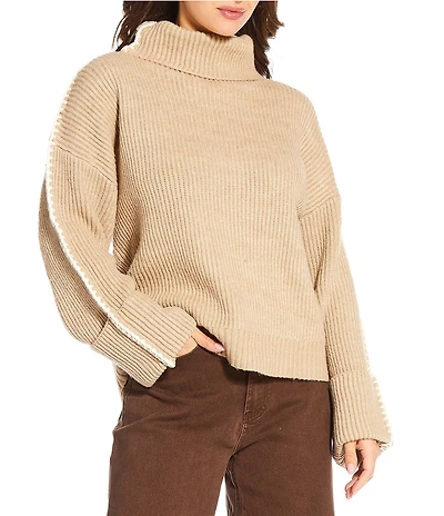 Skies Are Blue Turtleneck Long Sleeve Oversized Ribbed Knit Sweater