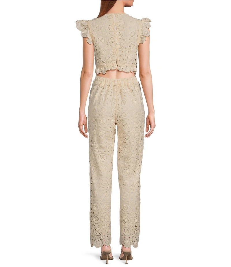 Skies Are Blue V-Neck Ruffle Cap Sleeve Crochet Lace Jumpsuit