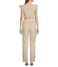 Skies Are Blue V-Neck Ruffle Cap Sleeve Crochet Lace Jumpsuit