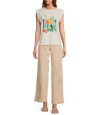 Skies Are Blue Washed Cotton Twill High Rise Carpenter Wide Leg Pants