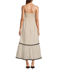 Skies Are Blue Woven Poplin Square Neck Ric Rac Trim Sleeveless Tiered Maxi Dress