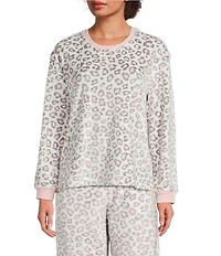 Sleep Sense Animal Print Velour Long Sleeve Crew Neck Coordinating Sleep Top