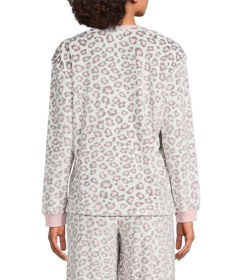 Sleep Sense Animal Print Velour Long Sleeve Crew Neck Coordinating Sleep Top