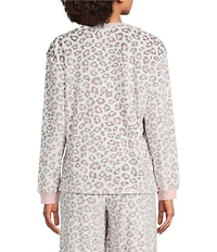 Sleep Sense Animal Print Velour Long Sleeve Crew Neck Coordinating Sleep Top