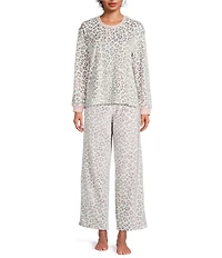 Sleep Sense Animal Print Velour Long Sleeve Crew Neck Coordinating Sleep Top