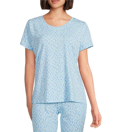 Sleep Sense Aqua Drops Print Short Sleeve Scoop Neck Knit Coordinating Sleep Top
