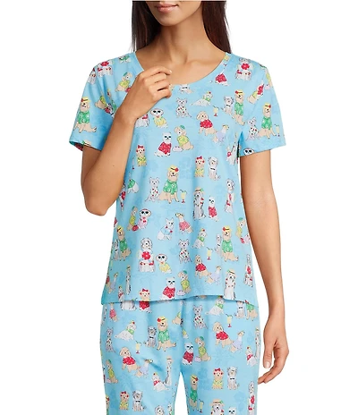 Sleep Sense Beach Dogs Print Short Sleeve Scoop Neck Coordinating Sleep Top