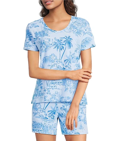 Sleep Sense Beach Toile Print Short Sleeve Scoop Neck Coordinating Sleep Top