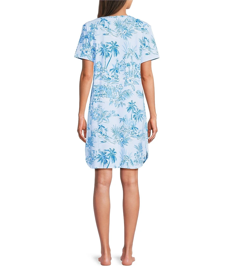 Sleep Sense Beach Toile Short Sleeve Crew Neck Chest Pocket Knit Nightgown
