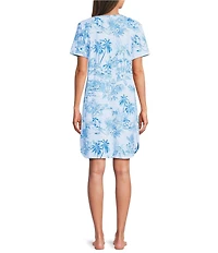 Sleep Sense Beach Toile Short Sleeve Crew Neck Chest Pocket Knit Nightgown