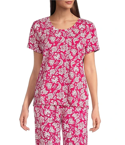 Sleep Sense Berry Folk Print Short Sleeve Scoop Neck Knit Coordinating Sleep Top