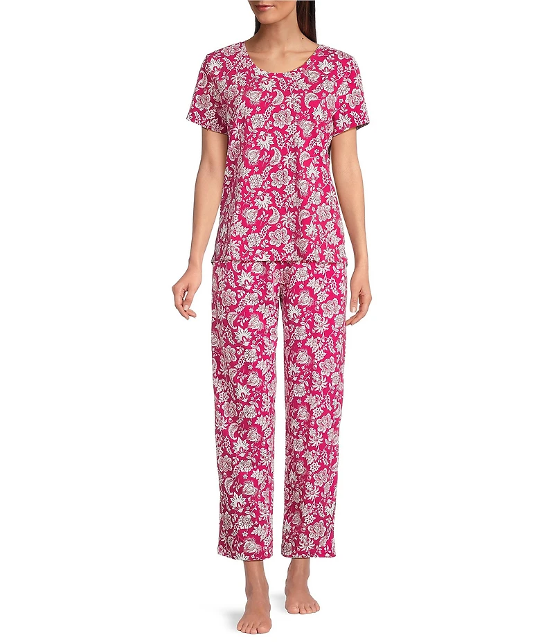 Sleep Sense Berry Folk Print Short Sleeve Scoop Neck Knit Coordinating Sleep Top