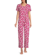Sleep Sense Berry Folk Print Short Sleeve Scoop Neck Knit Coordinating Sleep Top