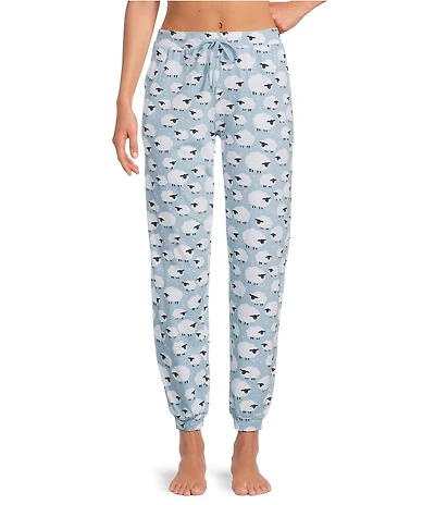 Sleep Sense Blue Sheep Knit Drawstring Tie Coordinating Sleep Joggers