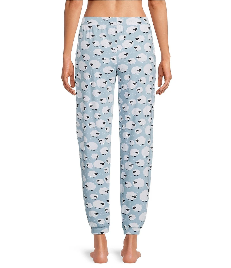 Sleep Sense Blue Sheep Knit Drawstring Tie Coordinating Sleep Joggers
