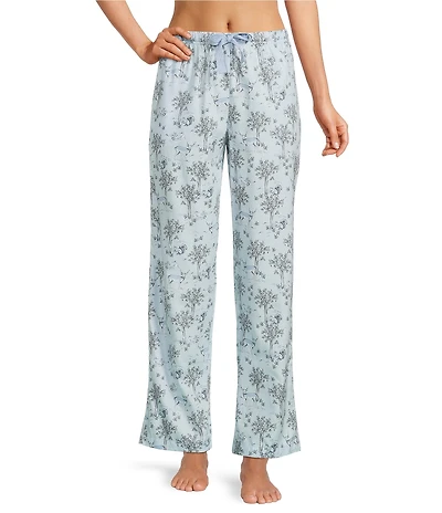 Sleep Sense Blue Woodland Print Woven Twill Drawstring Tie Coordinating Sleep Pants