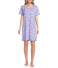 Sleep Sense Butterfly Floral Print Short Sleeve Crew Neck Knit Nightshirt