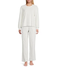 Sleep Sense Cable Knit Print Velour Drawstring Tie Coordinating Sleep Pants