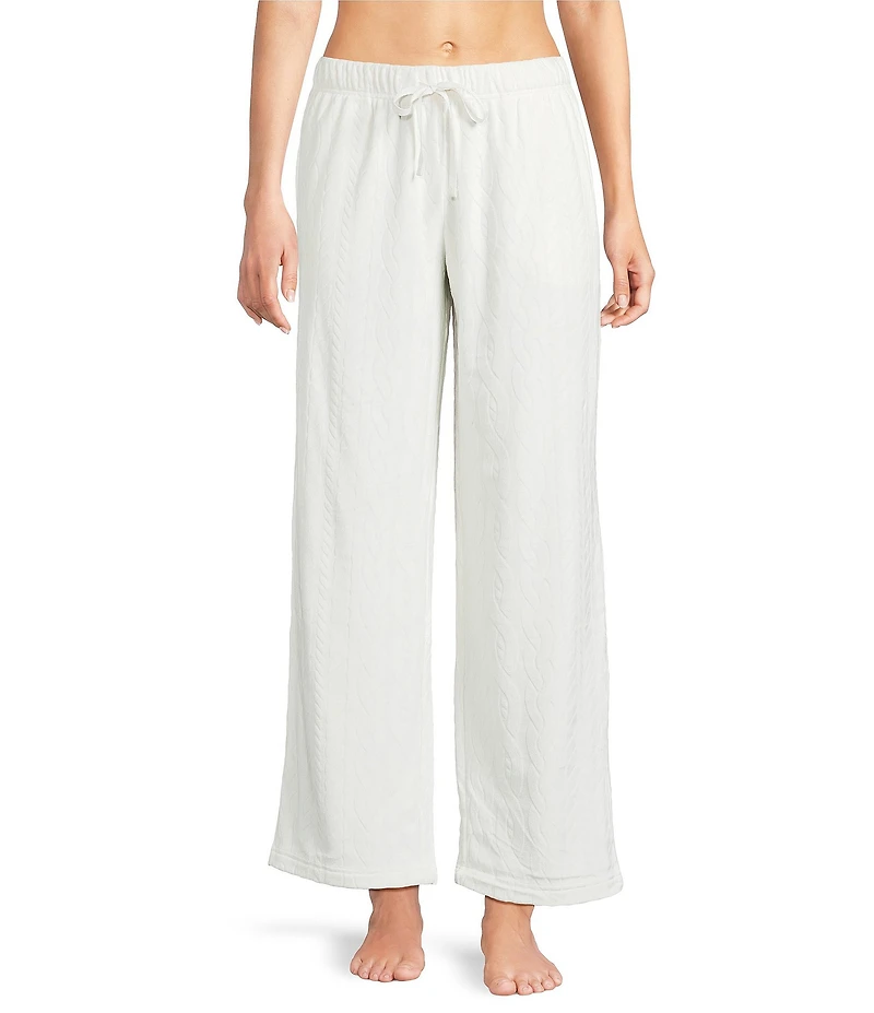 Sleep Sense Cable Knit Print Velour Drawstring Tie Coordinating Sleep Pants