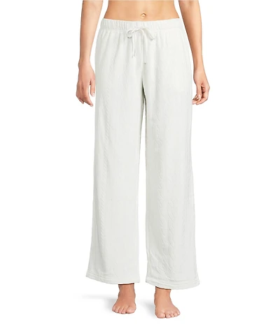 Sleep Sense Cable Knit Print Velour Drawstring Tie Coordinating Sleep Pants