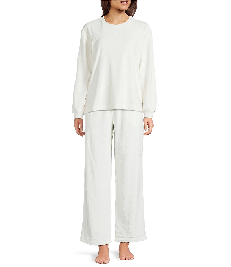 Sleep Sense Cable Knit Print Velour Drawstring Tie Coordinating Sleep Pants