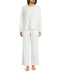 Sleep Sense Cable Knit Print Velour Drawstring Tie Coordinating Sleep Pants