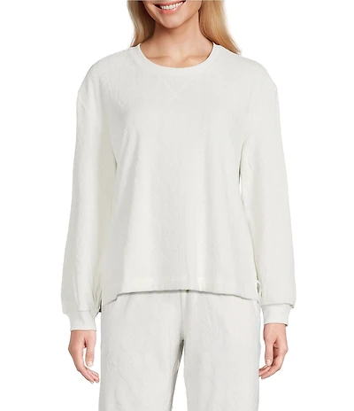 Sleep Sense Cable Knit Print Velour Long Sleeve Crew Neck Coordinating Sleep Top