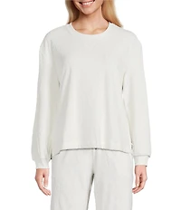 Sleep Sense Cable Knit Print Velour Long Sleeve Crew Neck Coordinating Sleep Top