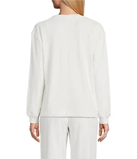 Sleep Sense Cable Knit Print Velour Long Sleeve Crew Neck Coordinating Sleep Top