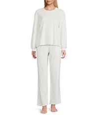 Sleep Sense Cable Knit Print Velour Long Sleeve Crew Neck Coordinating Sleep Top