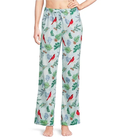 Sleep Sense Cardinal Print Flannel Drawstring Tie Coordinating Holiday Sleep Pant