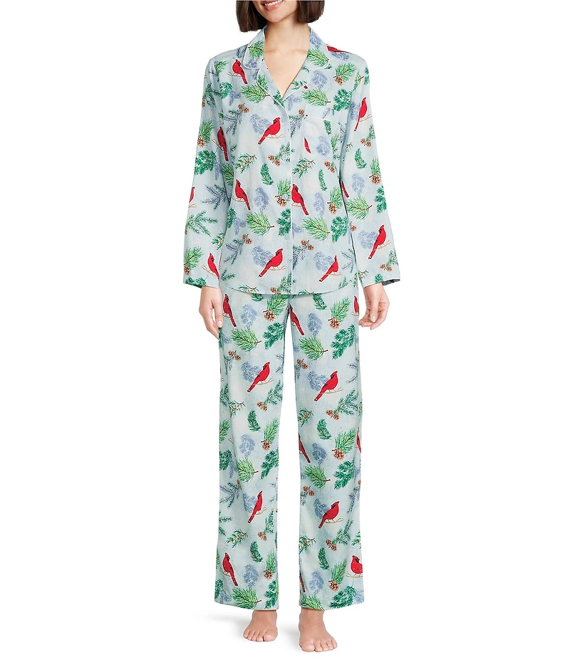 Sleep Sense Cardinal Print Flannel Drawstring Tie Coordinating Holiday Sleep Pant