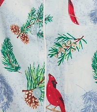 Sleep Sense Cardinal Print Flannel Long Sleeve Notch Collar Coordinating Button-Front Holiday Sleep Top