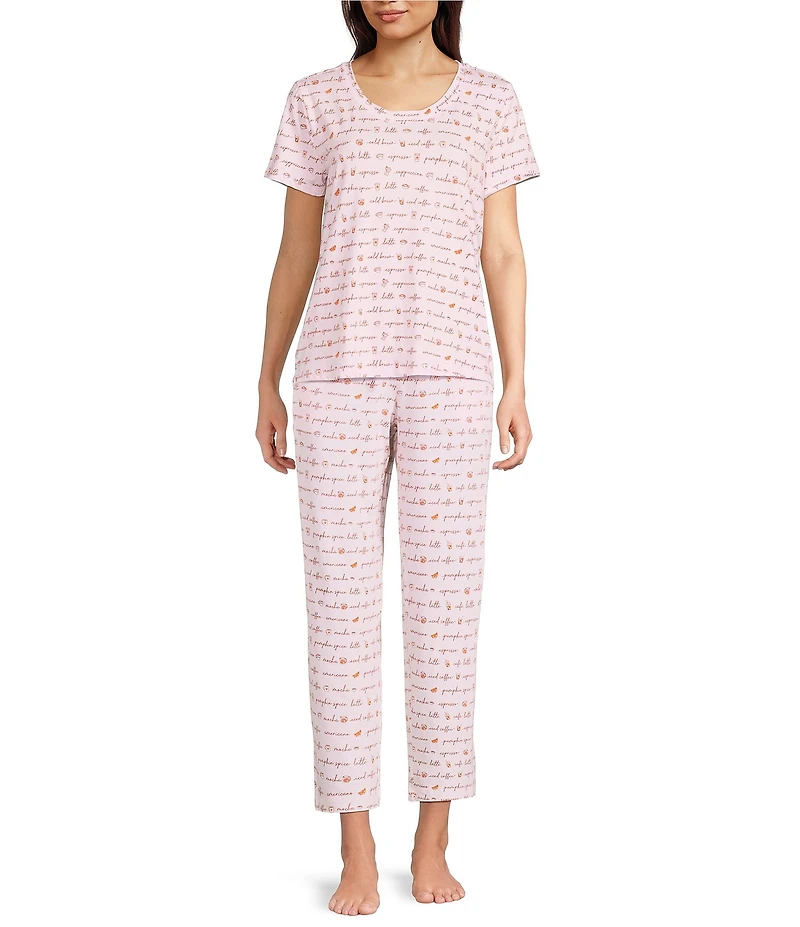Sleep Sense Coffee Script Print Coordinating Knit Sleep Pants