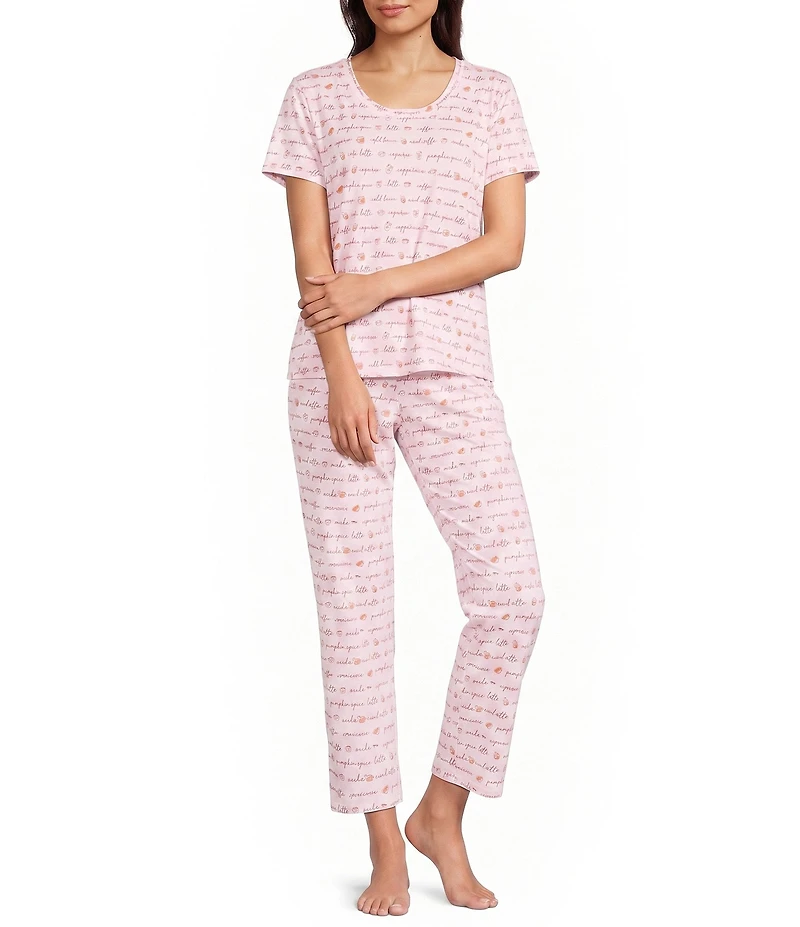 Sleep Sense Coffee Script Print Coordinating Knit Crop Sleep Pants