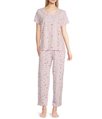 Sleep Sense Coffee Script Print Short Sleeve Scoop Neck Knit Coordinating Sleep Top