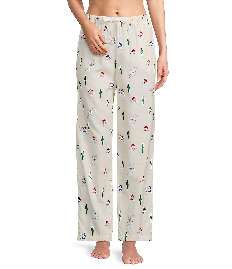 Sleep Sense Cowboy Snowman Print Flannel Drawstring Tie Coordinating Holiday Sleep Pants
