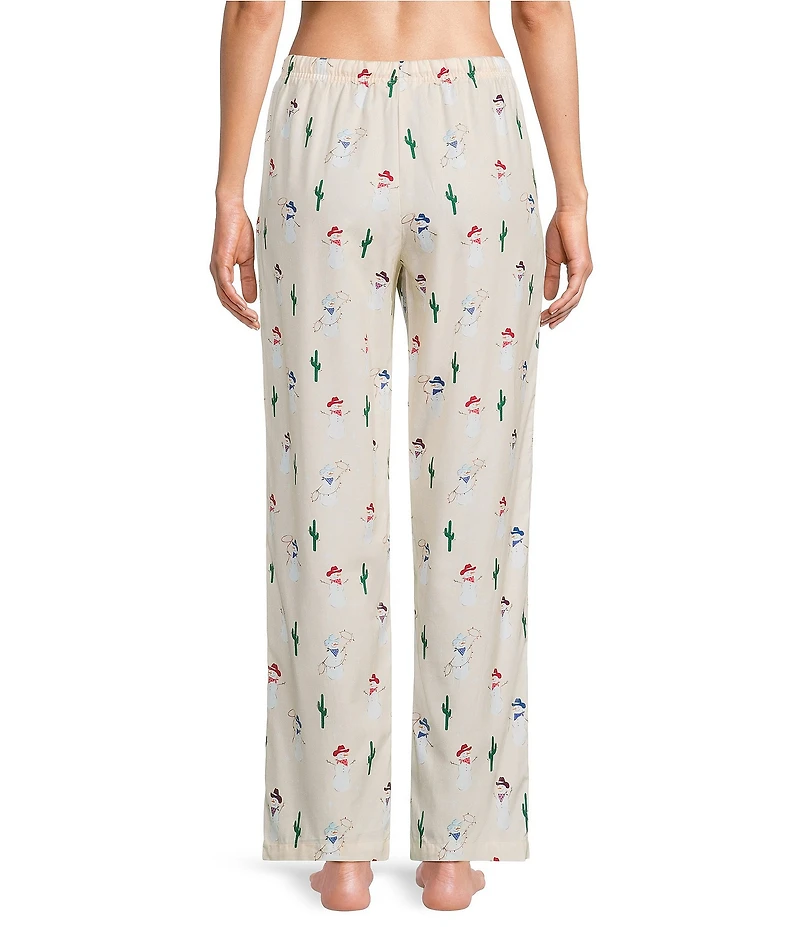 Sleep Sense Cowboy Snowman Print Flannel Drawstring Tie Coordinating Holiday Sleep Pants