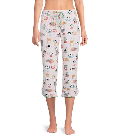 Sleep Sense Cozy Cat Print Coordinating Knit Sleep Capri Pants