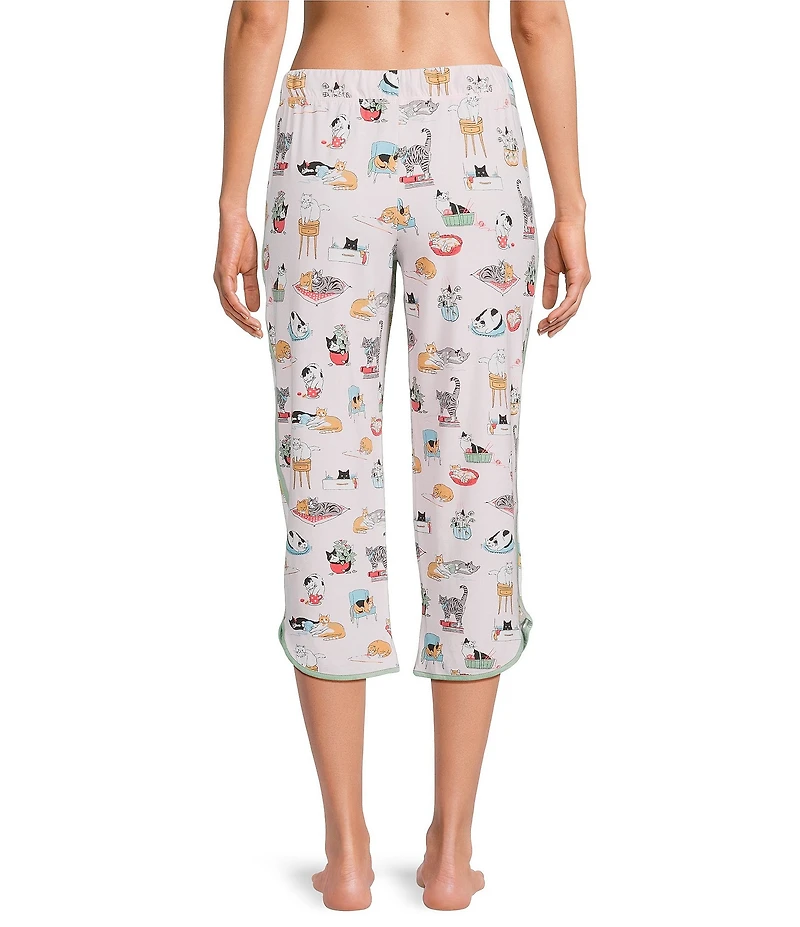 Sleep Sense Cozy Cat Print Coordinating Knit Sleep Capri Pants