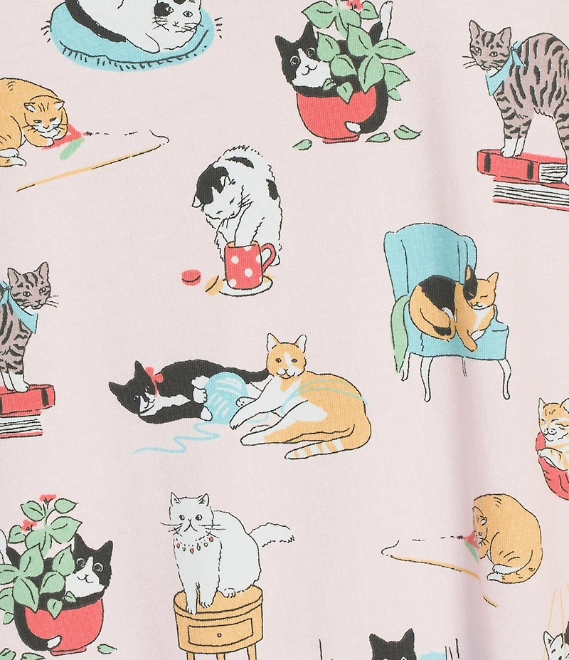 Sleep Sense Cozy Cat Print Short Sleeve Crew Neck Coordinating Knit Sleep Shirt