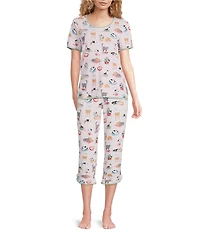 Sleep Sense Cozy Cat Print Short Sleeve Scoop Neck Knit Coordinating Sleep Top