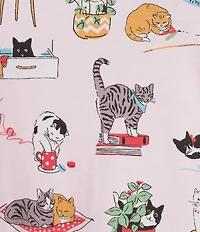 Sleep Sense Cozy Cat Print Short Sleeve Scoop Neck Knit Coordinating Sleep Top