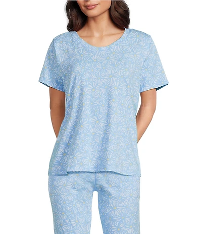 Sleep Sense Daisy Print Short Sleeve Scoop Neck Knit Coordinating Sleep Top