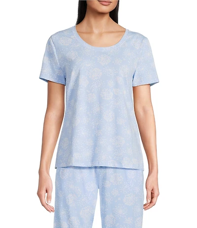 Sleep Sense Dandelion Breeze Print Short Sleeve Scoop Neck Coordinating Knit Sleep Top